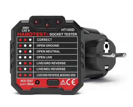 Тестер розеток и УЗО Habotest HT105D купить по низкой цене | МАКСПРОФИТ Тестер розеток и УЗО Habotest HT105D купить по низкой цене | МАКСПРОФИТ