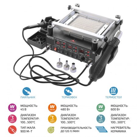 Цифровая паяльная станция 3 в 1 МЕГЕОН 00363 купить по низкой цене | МАКСПРОФИТ